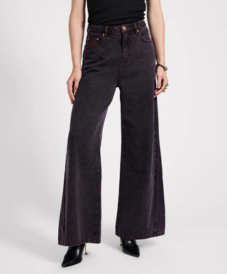 Love Machines Mid Waist Super Wide Leg Denim Jeans - Black Pink