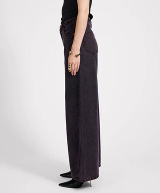 Love Machines Mid Waist Super Wide Leg Denim Jeans - Black Pink