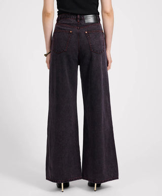 Love Machines Mid Waist Super Wide Leg Denim Jeans - Black Pink