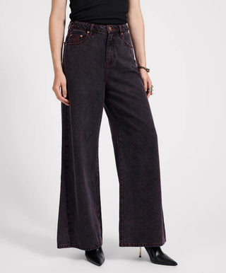 Love Machines Mid Waist Super Wide Leg Denim Jeans - Black Pink