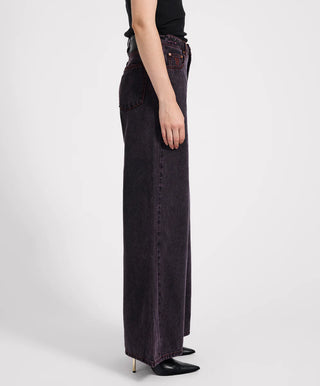 Love Machines Mid Waist Super Wide Leg Denim Jeans - Black Pink