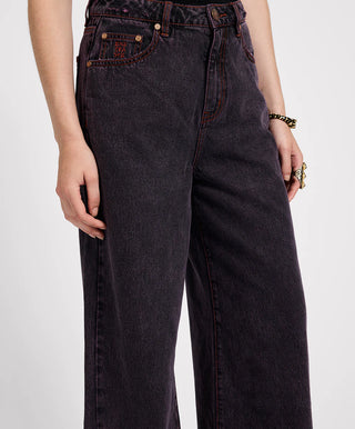 Love Machines Mid Waist Super Wide Leg Denim Jeans - Black Pink