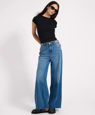 Love Machines High Waist Super Wide Leg Denim Jeans - Pacifica