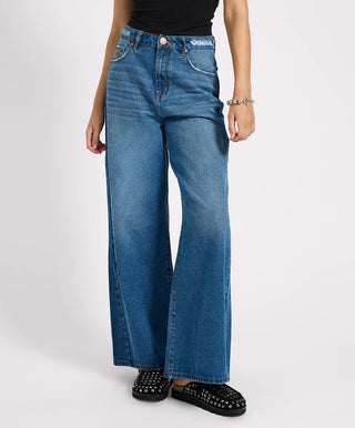 Love Machines High Waist Super Wide Leg Denim Jeans - Pacifica