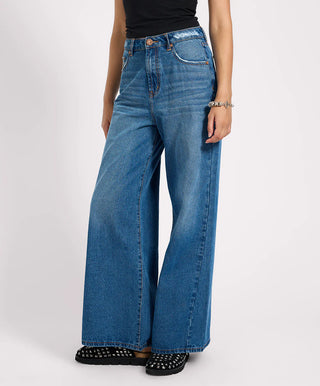 Love Machines High Waist Super Wide Leg Denim Jeans - Pacifica
