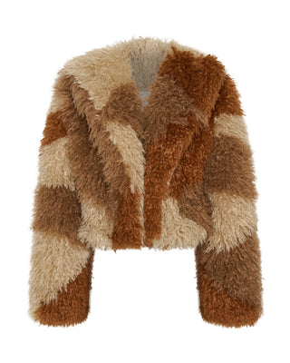 Mongolian Cropped Faux Fur Jacket - Tan
