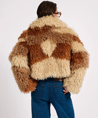Mongolian Cropped Faux Fur Jacket - Tan