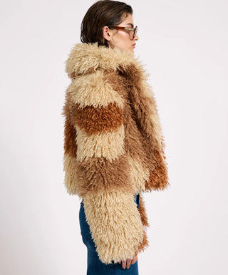 Mongolian Cropped Faux Fur Jacket - Tan