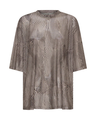 Mesh Striped Oversized Kobe Tee - Grey Zebra Print