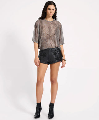 Mesh Striped Oversized Kobe Tee - Grey Zebra Print