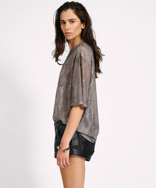Mesh Striped Oversized Kobe Tee - Grey Zebra Print