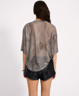 Mesh Striped Oversized Kobe Tee - Grey Zebra Print