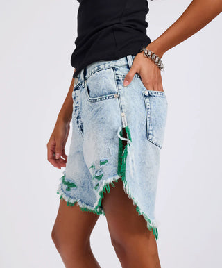 Frankies Low Waist Long Length Denim Shorts - Blue Fields