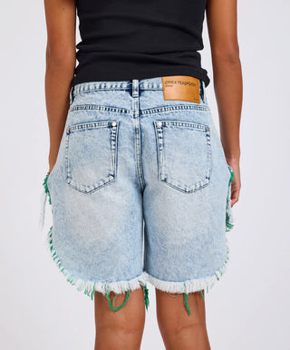 Frankies Low Waist Long Length Denim Shorts - Blue Fields