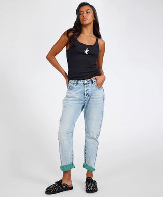 Saints Low Waist Boyfriend Denim Jeans - Blue Fields