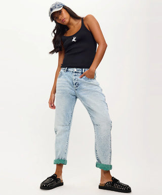 Saints Low Waist Boyfriend Denim Jeans - Blue Fields