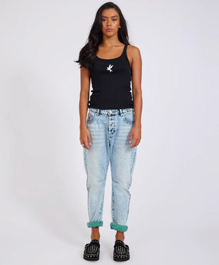 Saints Low Waist Boyfriend Denim Jeans - Blue Fields