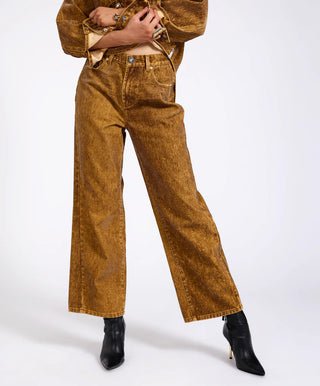 Baxters Mid Waist Wide Leg Denim Jeans - Burnt Tobacco