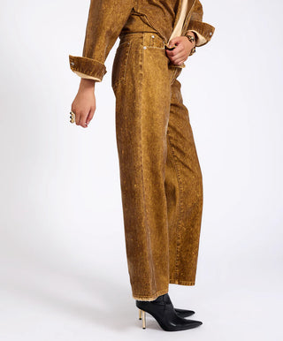 Baxters Mid Waist Wide Leg Denim Jeans - Burnt Tobacco