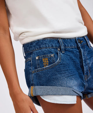 Bandits Low Waist Denim Shorts - Blue Paisley