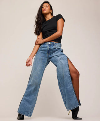 Low Riders Low Waist Wide Leg Zipped Denim Jeans - Pretty Blue
