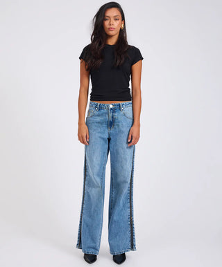 Low Riders Low Waist Wide Leg Zipped Denim Jeans - Pretty Blue