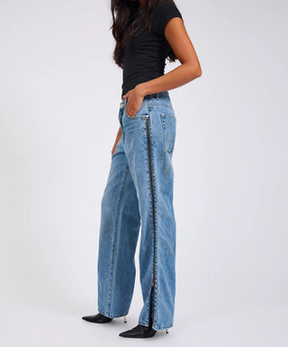 Low Riders Low Waist Wide Leg Zipped Denim Jeans - Pretty Blue