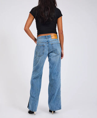 Low Riders Low Waist Wide Leg Zipped Denim Jeans - Pretty Blue