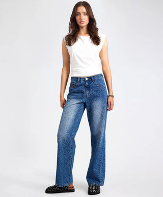 Jackson Mid Waist Wide Leg Denim Jeans - Blue Animal