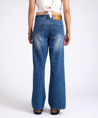 Jackson Mid Waist Wide Leg Denim Jeans - Blue Animal