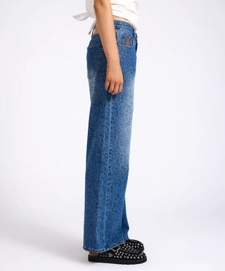 Jackson Mid Waist Wide Leg Denim Jeans - Blue Animal