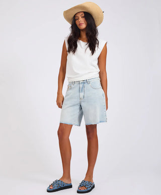 Jacksons Mid Waist Wide Leg Denim Shorts - Blue Latte