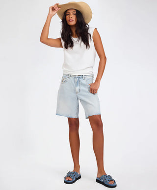 Jacksons Mid Waist Wide Leg Denim Shorts - Blue Latte