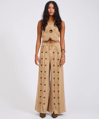 Hollywoods High Waist Wide Leg Denim Jeans - Warm Tan