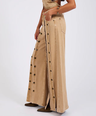 Hollywoods High Waist Wide Leg Denim Jeans - Warm Tan