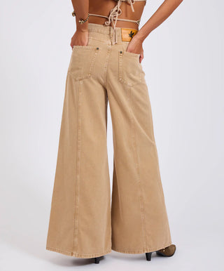 Hollywoods High Waist Wide Leg Denim Jeans - Warm Tan