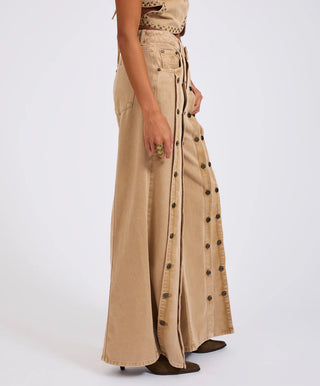 Hollywoods High Waist Wide Leg Denim Jeans - Warm Tan