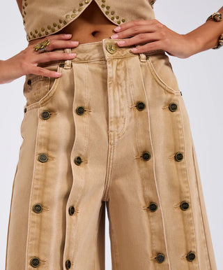 Hollywoods High Waist Wide Leg Denim Jeans - Warm Tan