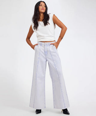 Hayden High Waist Wide Leg Trouser Denim Jeans - Lavender Blue