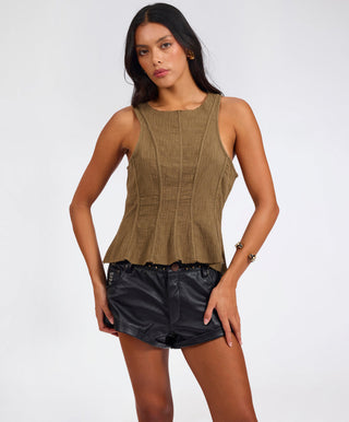 DESERT MUSE PEPLUM TANK TOP - KHAKI