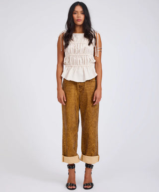 Evelyn Gathered Ruched Tie Top - Cream