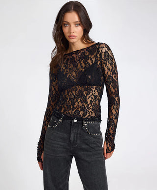 Wednesday Lace Long Sleeve Top - Black