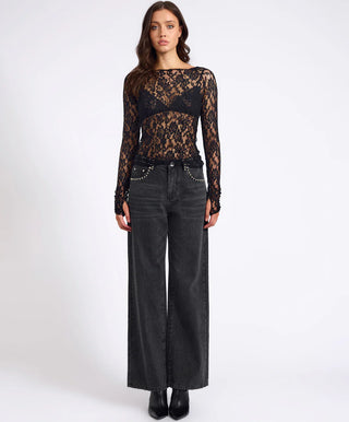 Wednesday Lace Long Sleeve Top - Black
