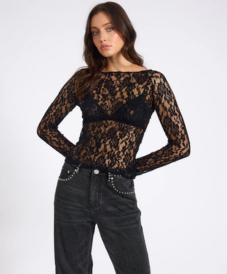 Wednesday Lace Long Sleeve Top - Black