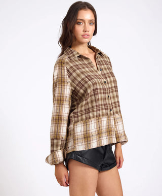 Rodeo Rust Patchwork Flannel Shirt - Brown