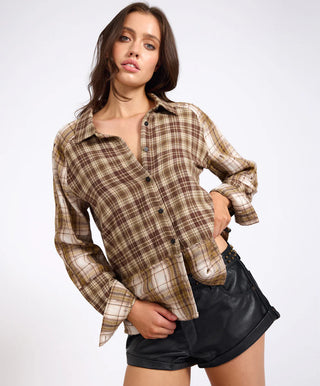 Rodeo Rust Patchwork Flannel Shirt - Brown