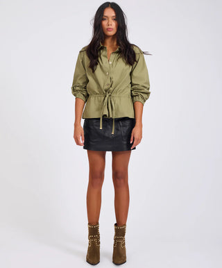 Tie Waist Cotton Shirt - Khaki