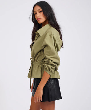 Tie Waist Cotton Shirt - Khaki