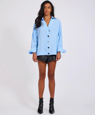 Powerhouse Oversized Longsleeve Pinstripe Shirt - Blue