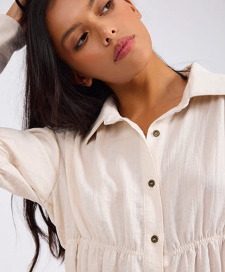 Harper Ruched Longsleeve Shirt - Cream